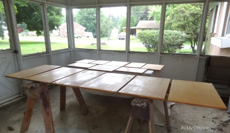 Kitchen Cabinets - set up in sunroom for painting